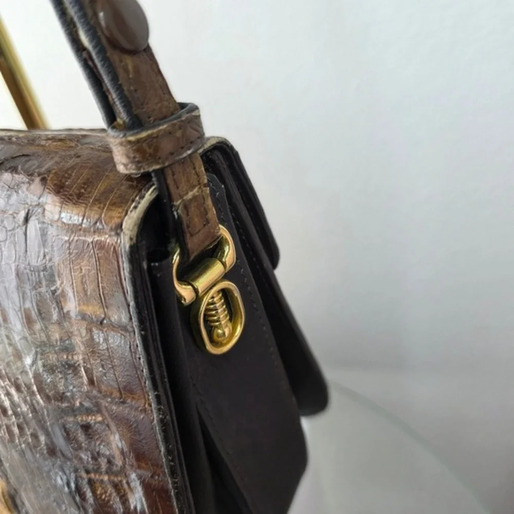 Vintage‎ Two Tone Brown Hornback Crocodile Skin Shoulder Bag Handbag - Picture 10 of 16